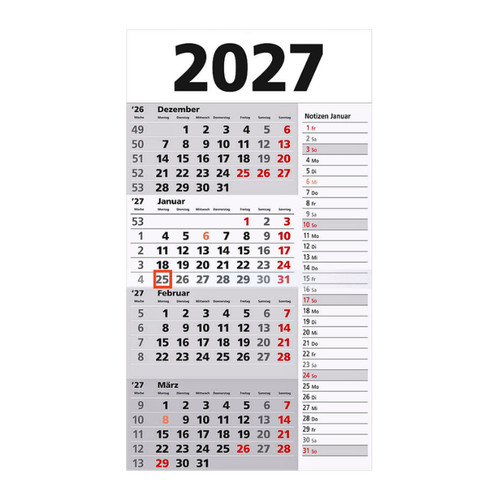 Monats wandkalender 2027 - 4-monats-wandkalender,