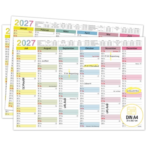 Tafelkalender 2027 bunt - tafelkalender, a4